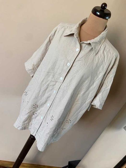 Xxxl len linien koszula +size krem bez pastele 52 54 organic