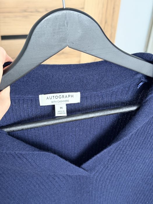 Sweterek polo kołnierzyk granatowy Autograph kaszmir wełna M 38