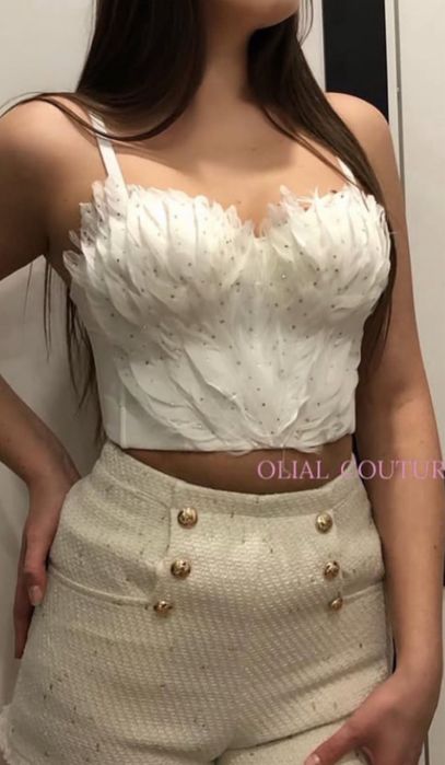 Корсет топ білий з пірʼям хс-с