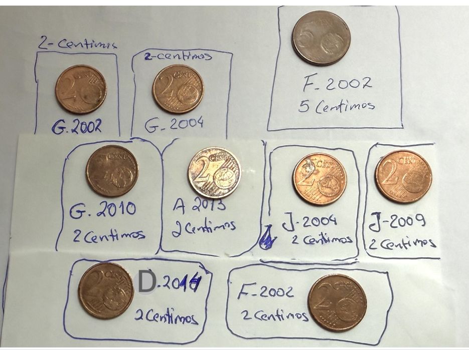 Modas 2 centimos - varios anos