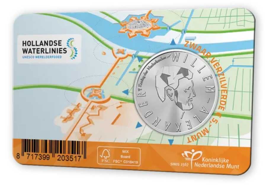 Moeda 5 € Prata - Unesco - Linhas de Defesa de Água Holandesas