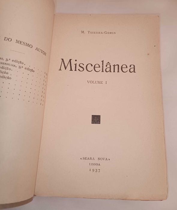 1a edição: Miscelânea, de M. Teixeira-Gomes