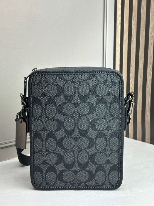 Чоловіча сумка планшет Coach Sullivan Crossbody Signature Canvas Чорна Месенджер