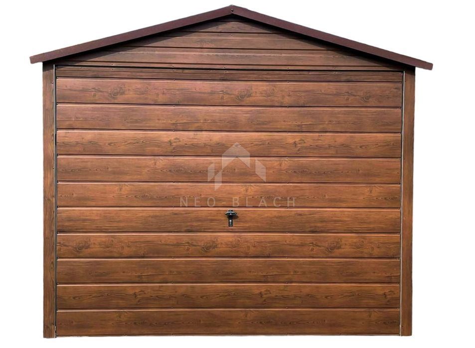 Garaż Blaszany 3X6M Brama - Ciemny Orzech - Drewnopodobny - Nb148