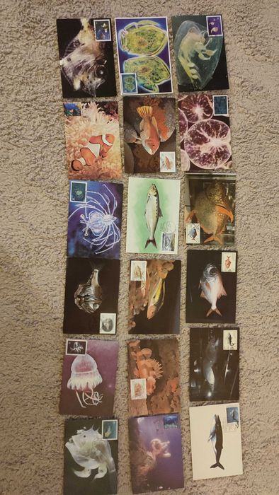 18 postais com selo e carimbo 1º dia - Fauna Marinha