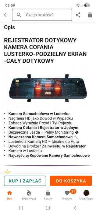 Wideorejestrator Kady Full HD z kamerą cofania