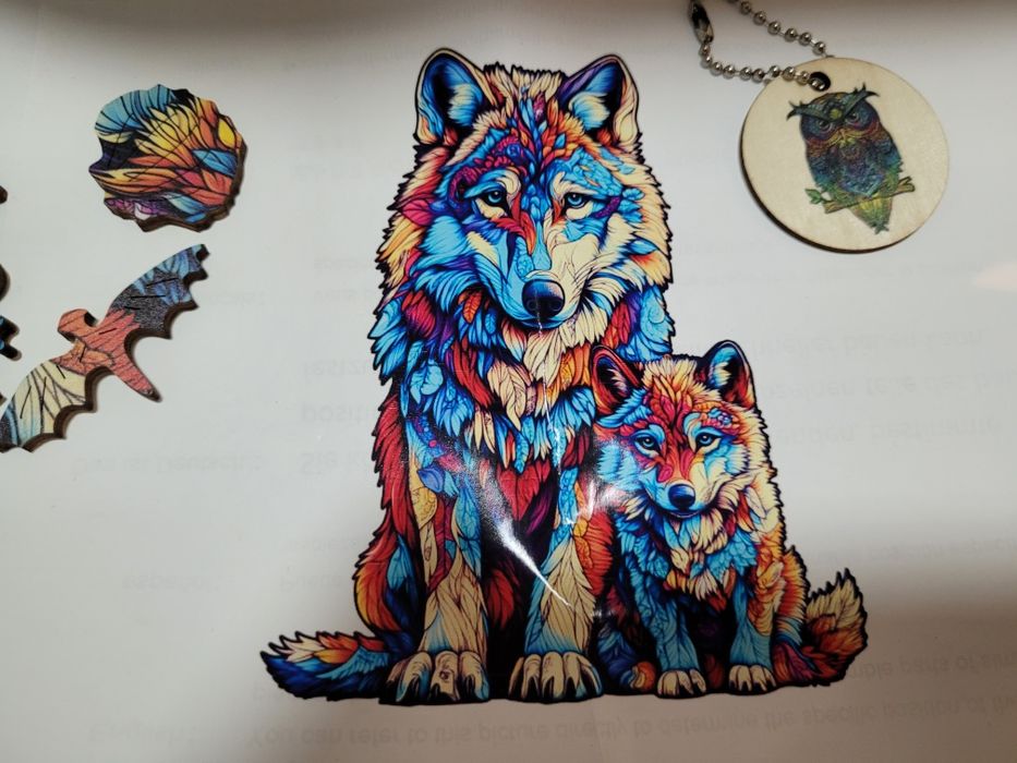 Puzzle drewniane w kształcie zwierząt dedykowane dorosłym wilki A3