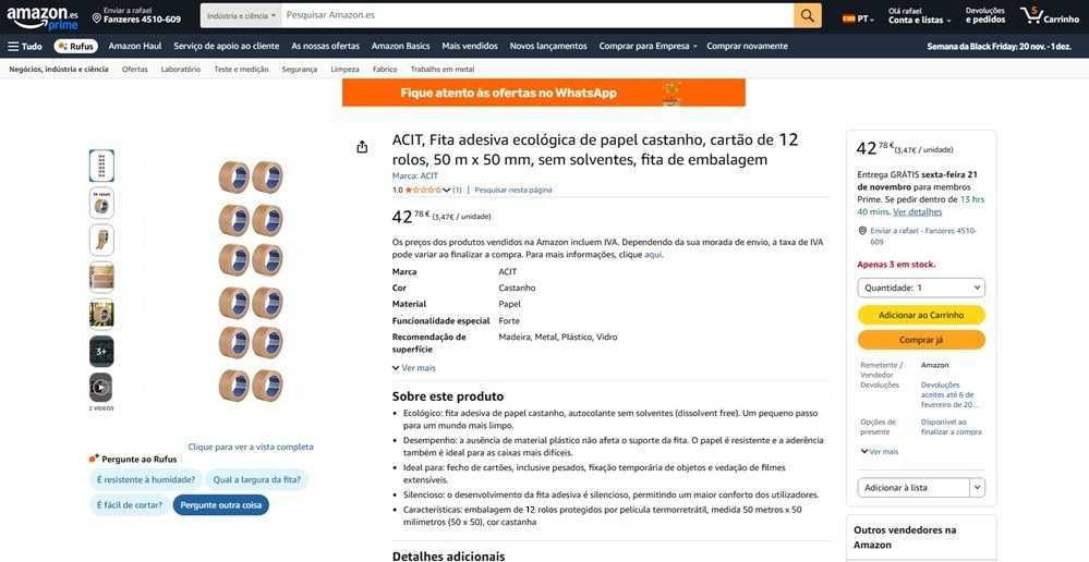 Acit 12 rolos fita adesiva ecológica (329)