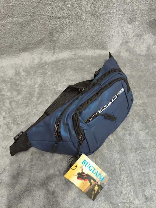 Męska pojemna duża niebieska nerka regulowany pasek nowa