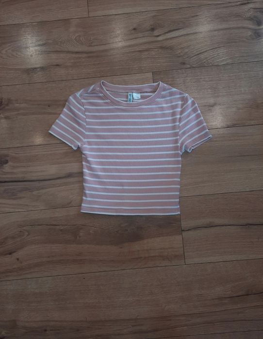 Top z H&M jasnoróżowe w białe paski