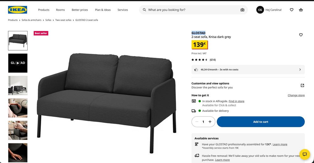 Sofá 2 lugares GLOSTAD - IKEA