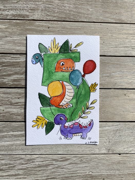 Kartka okolicznościowa 5 urodziny urodzinowa dinozaury dżungla