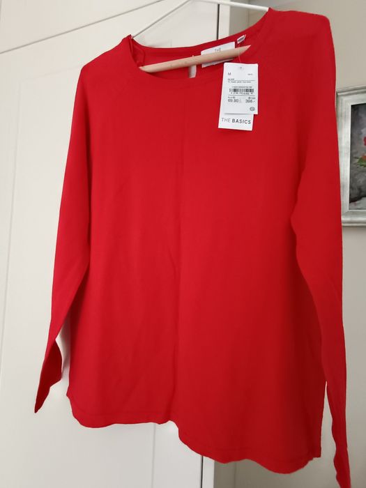 Sweter gładki czerwony The Basics róż M