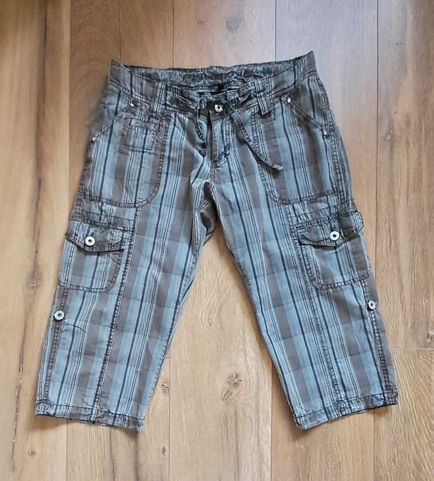 Bermudy szorty cargo luźne kratka S 36 bawełna cotton