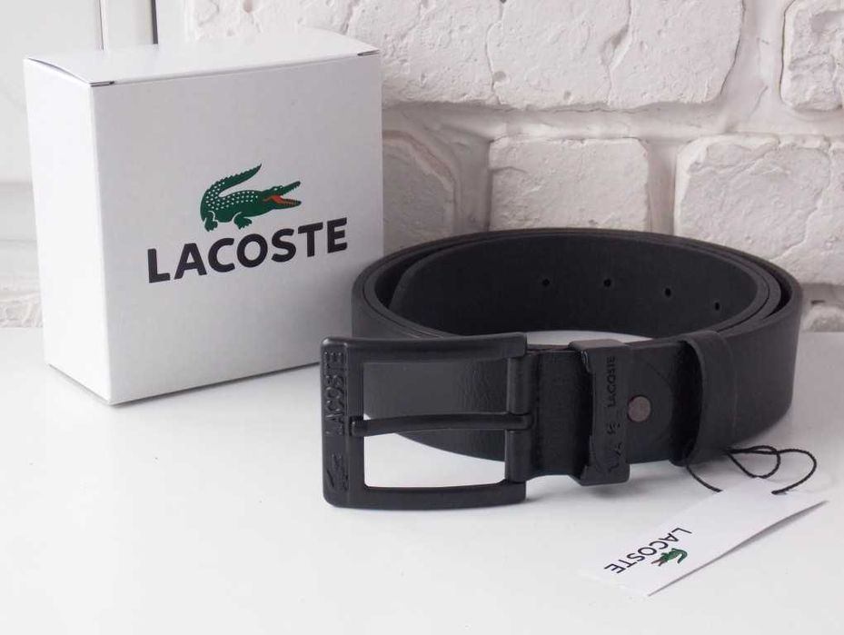 Ремень мужской кожаный Lacoste / чоловічий ремінь шкіряний чорний