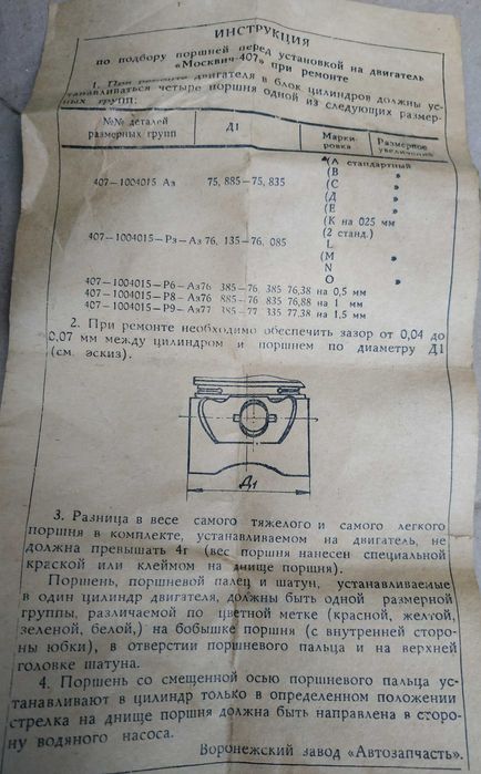 Поршни на Москвич,камера .