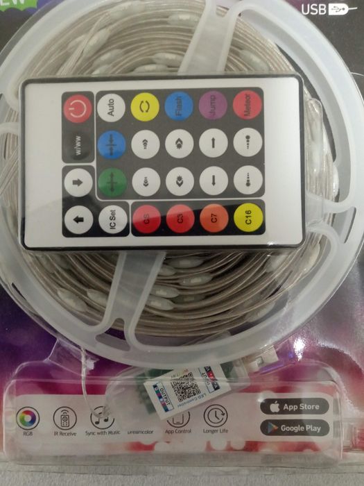 Светодиодная лента  гирлянда 10м с  блютуз  управления  пульт или теле