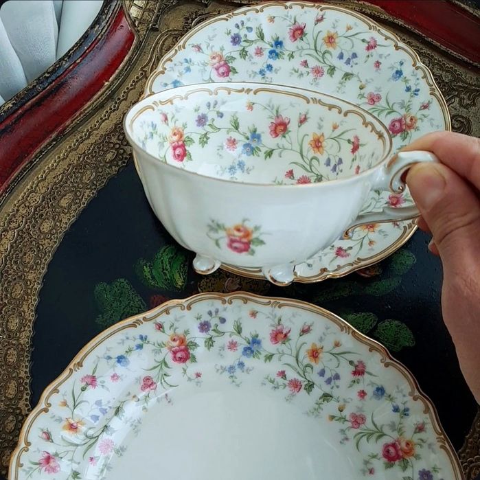 Чайное трио тройка трійка Krautheim чашка на ножках фарфор  Германия