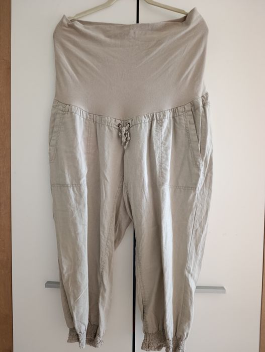 Lniane spodnie ciążowe H&M Mama len bawełna 44 XXL