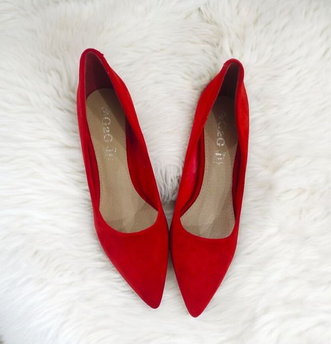 Buty na obcasie szpilki czerwone zamsz 36 37