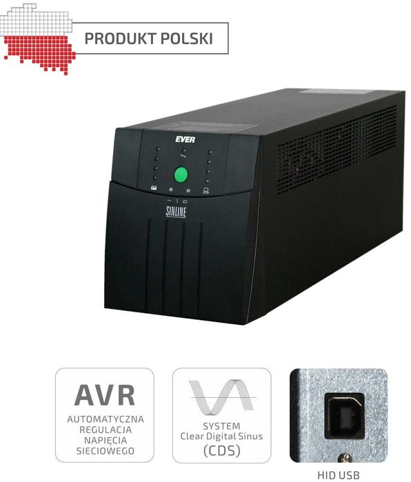UPS EVER Sinline 2000 USB 2000 VA / 1300W Czysty SINUS