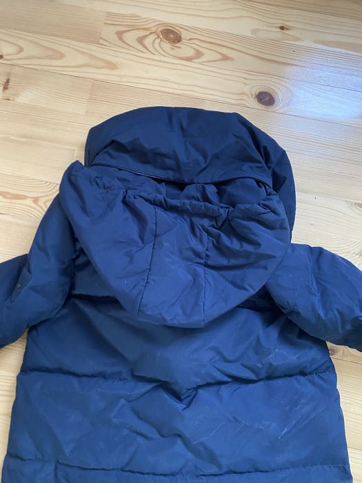 Пуховик жіночий довгий з високим коміром Темно-синій
