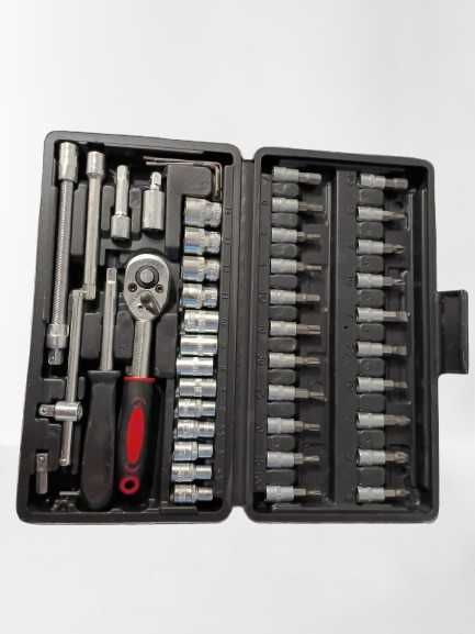 Zestaw kluczy nasadowych 46 elementów z grzechotką