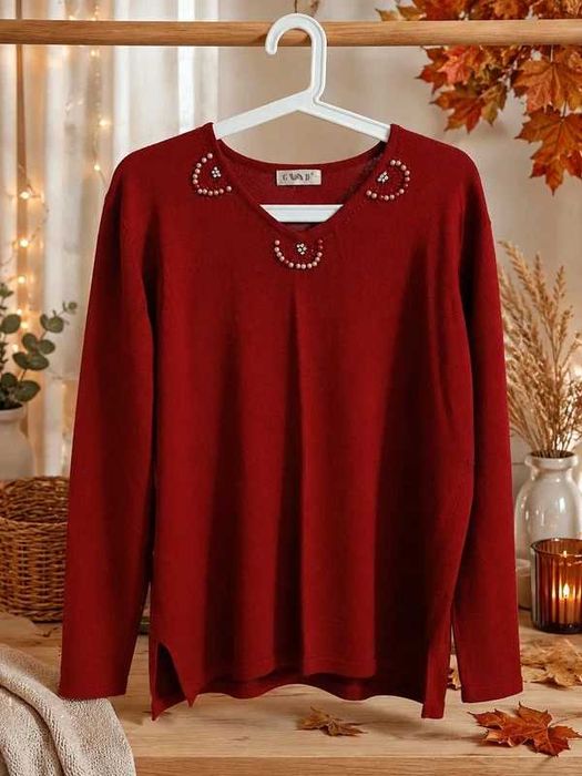 Sweter damski bordowy z dodatkiem kaszmiru | Elegancki i miękki