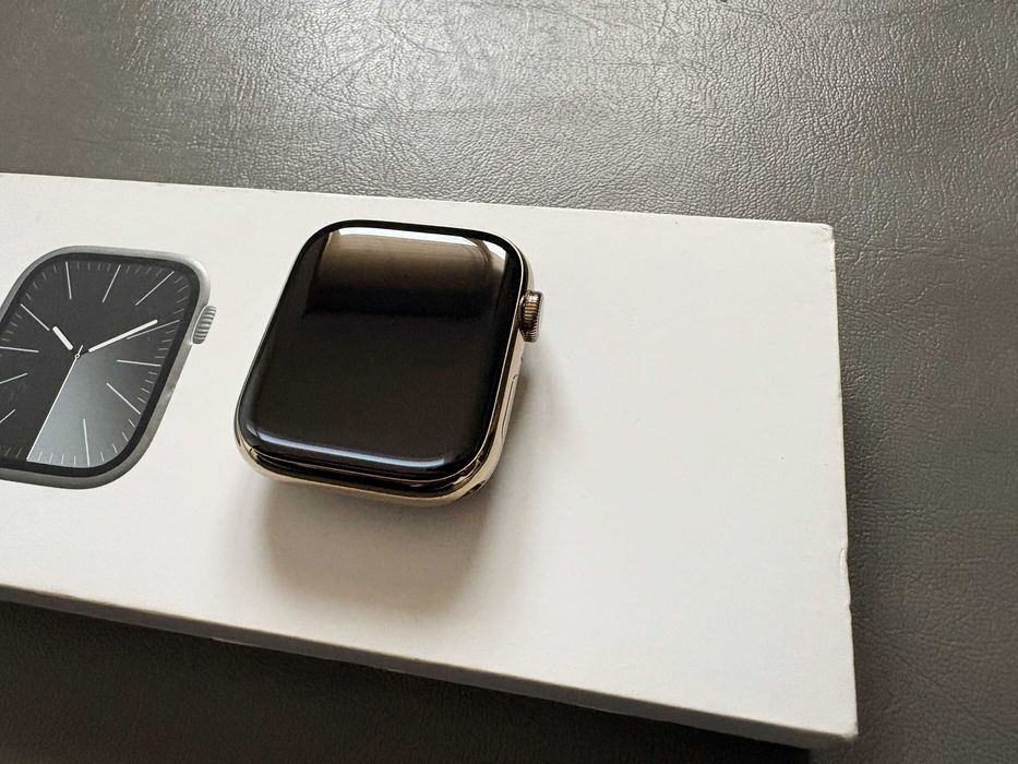 Stalowy steel Apple Watch 9 45mm cellular ZŁOTY komplet