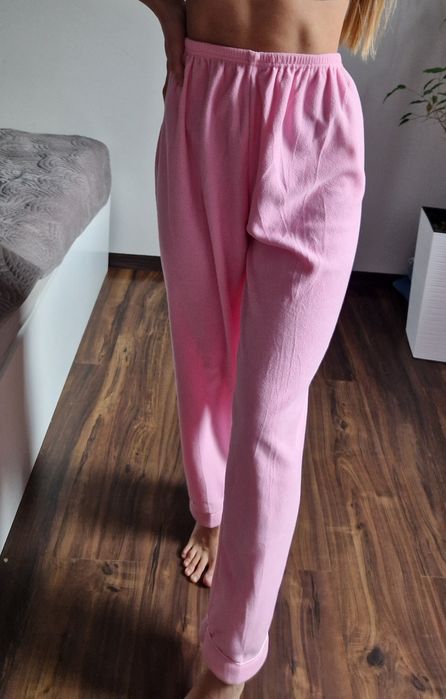 Różowe spodnie piżamowe z polaru, luźny krój, S, M, L