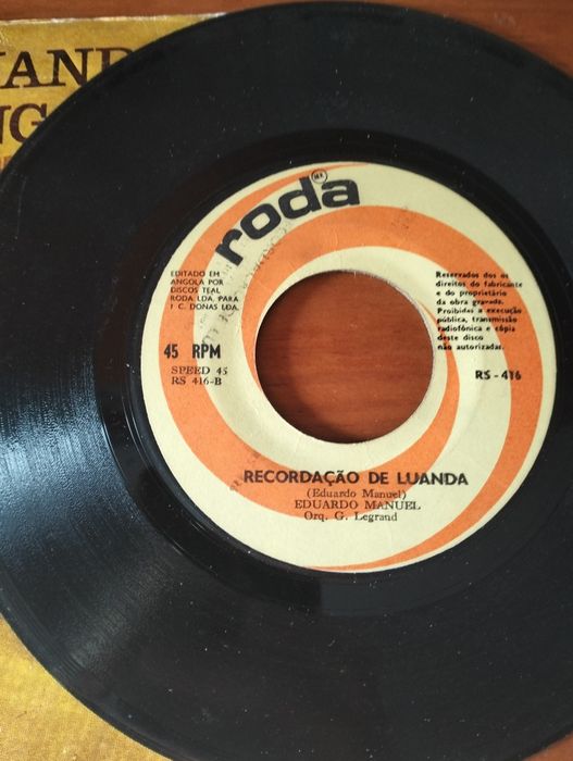 Disco de vinil single 45' Eduardo Manuel - Recordação de Luanda'