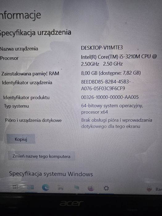 acer intel core i5 3210M CPU, 8GB RAM, procesor x64