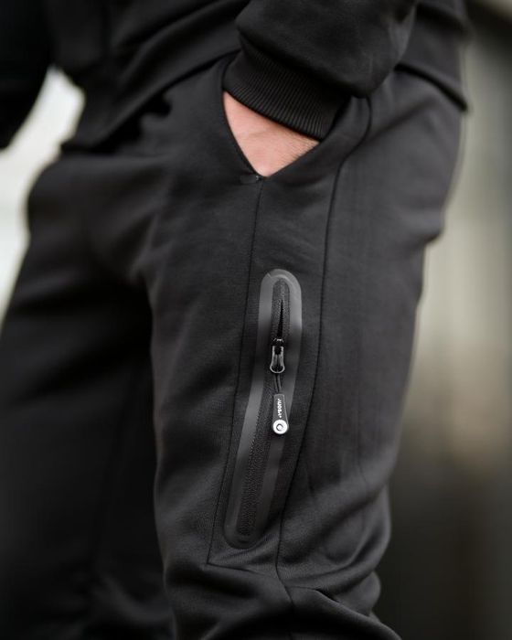 Зимовий чоловічий спортивний костюм чорний кофта штани на флісі