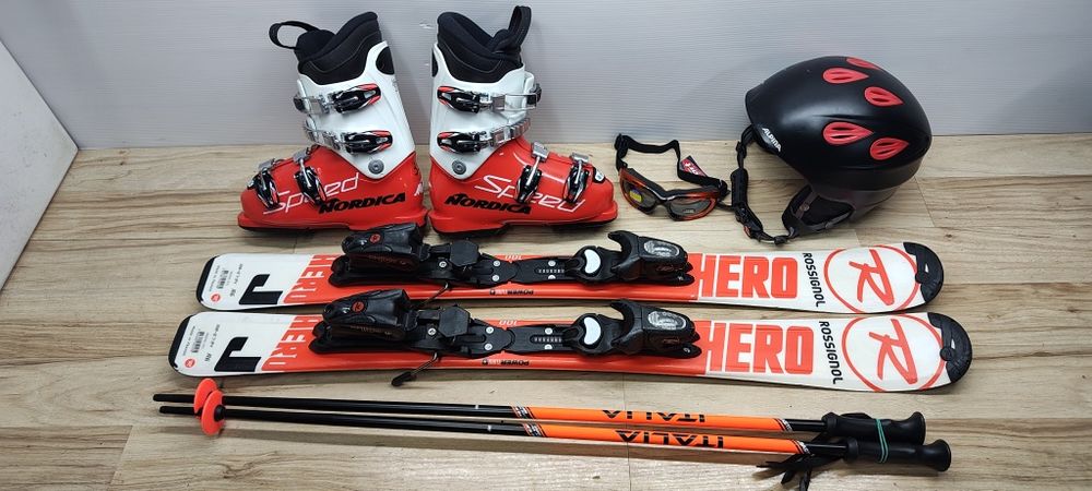 Komplet Narty 100 cm Rossignol HERO Buty r-34 Kask Gogle Kijki