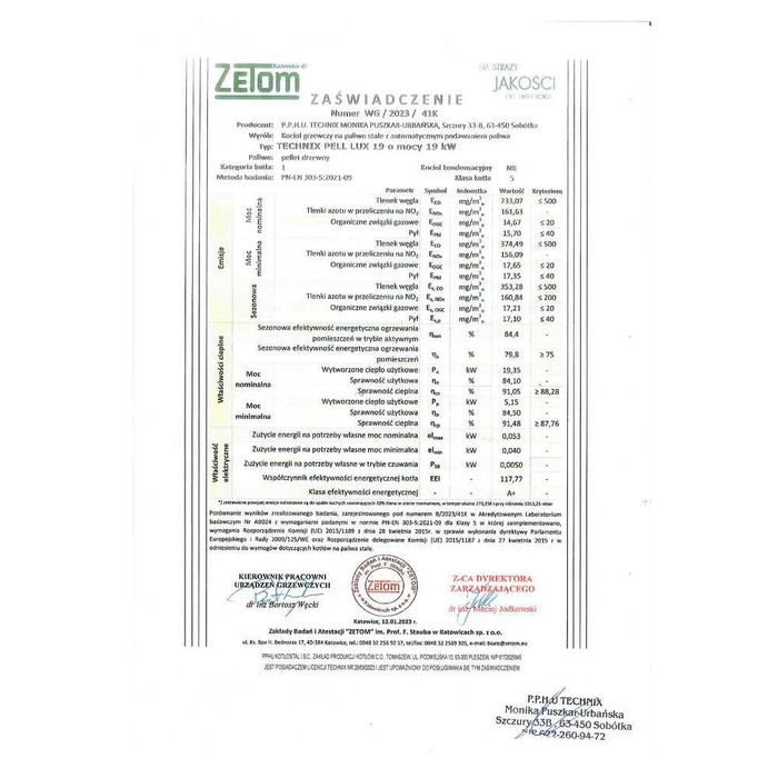 Kotły Kocioł Piec TECHNIX PELL LUX 19 kW na pellet - PRODUCENT