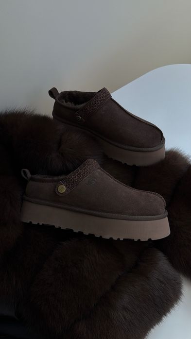 НОВИНКА Жіночі сабо UGG Tazz Platform Slipper коричневі шоколадні натуральна заиша та хутро