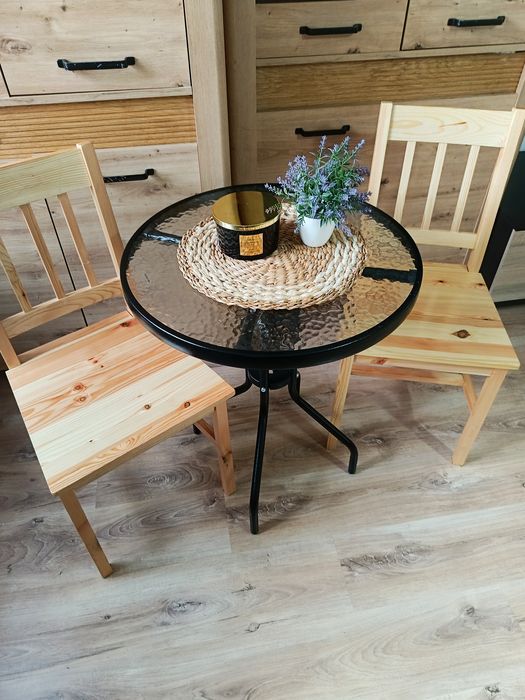 Stolik Stół na Taras Balkon Ogród Okrągły Szklany - Metalowa Podstawa