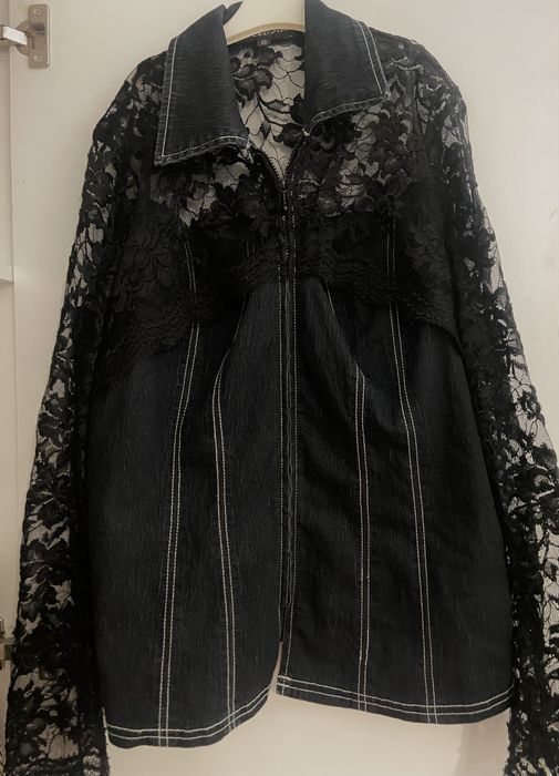 Піджак джинсовий з мереживом , готика y2k