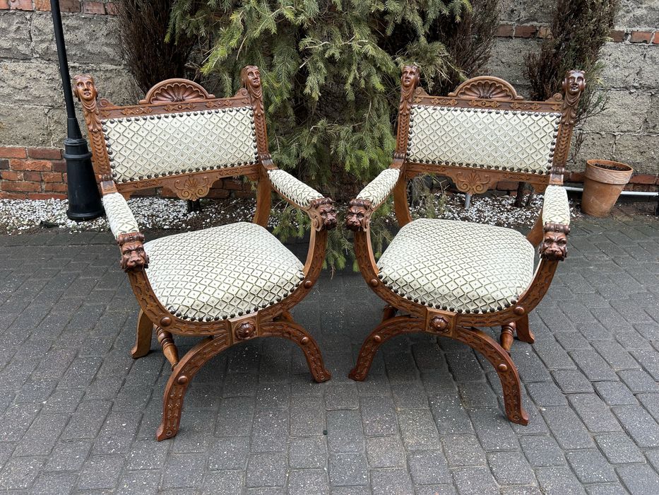 2 Fotele Trony Krzesła Rzymskie Nożycowe Dantego Ludwik Unikat