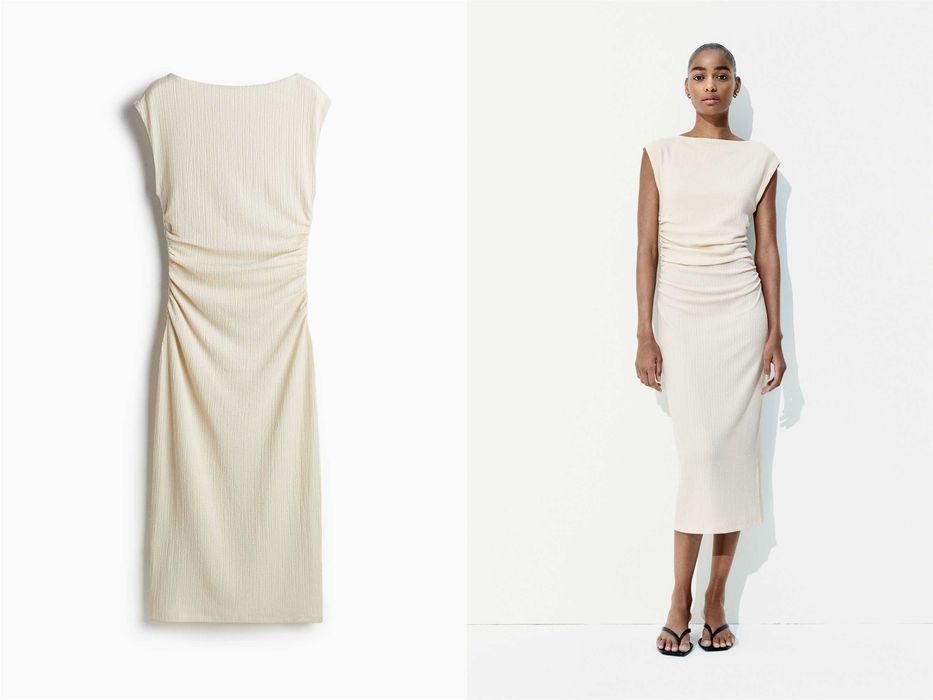 Sukienka bodycon M nowa kolekcja drapowana kremowa PROMOCJA