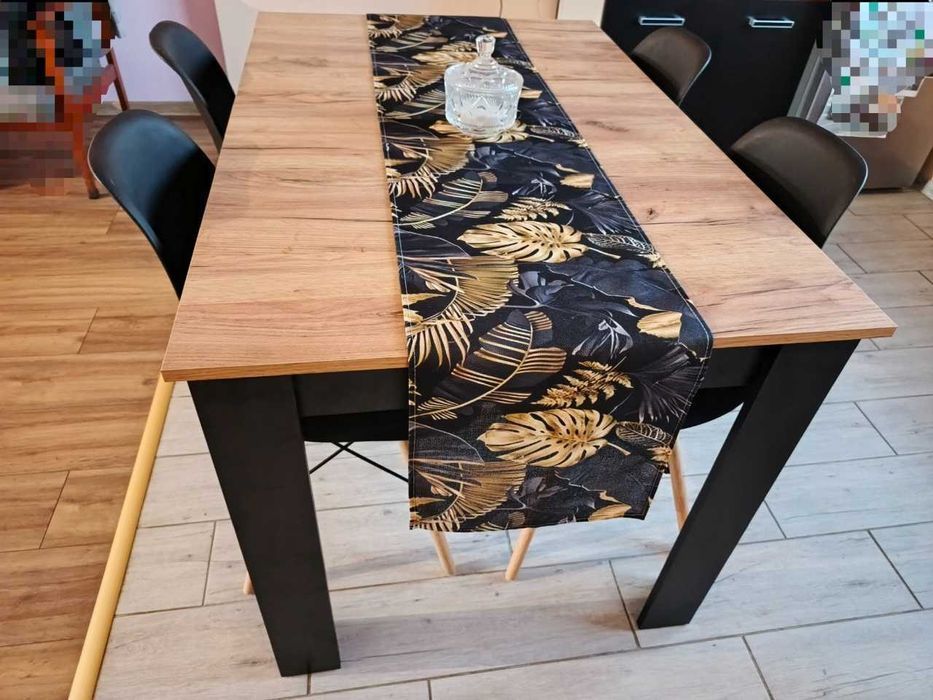 NOWY Stół z Krzesłami do Jadalni Kuchni Salonu Drewniany Craft Czarny