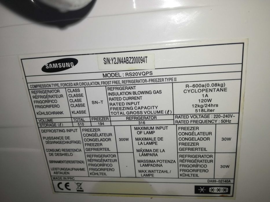 Lodówka Samsung side by side. Uszkodzona.