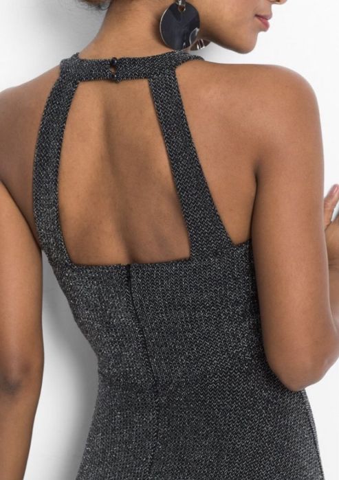 Sukienka Bodyflirt XS/S  choker, czarna ze srebrna nitka