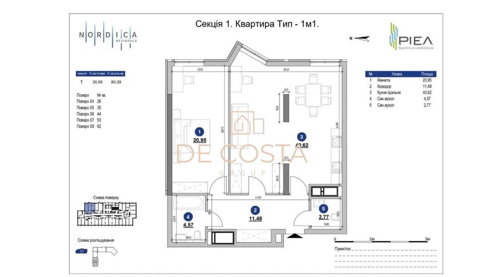 ЖК Nordica Residence 2К квартира 80 м² | 4 поверх | Вид на Липки
