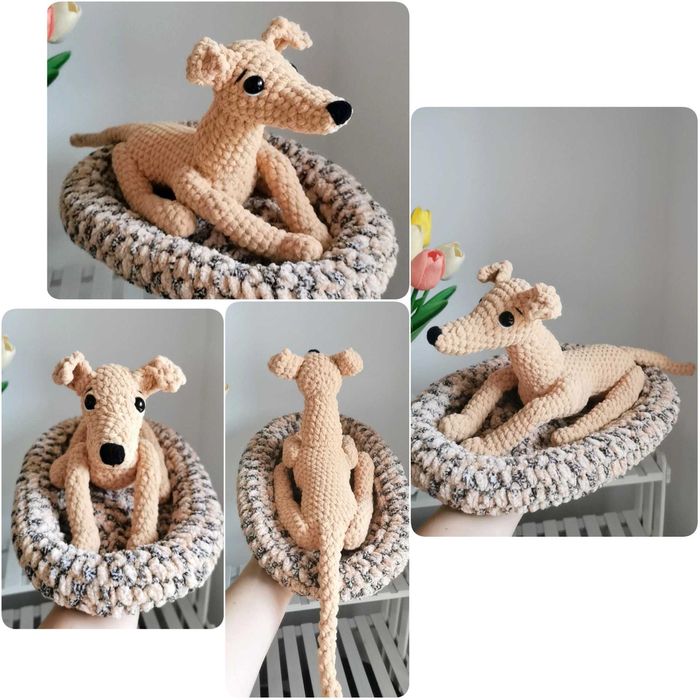 Charcik włoski na szydełku, maskotka Greyhound handmade, dekoracja