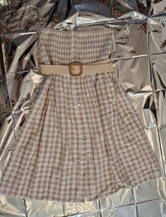 Sukienko spódnica 2w1 xl na gumce krata retro z lnu i bawełny