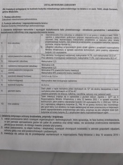 Gorzewo działka pod lasem wydane WZ