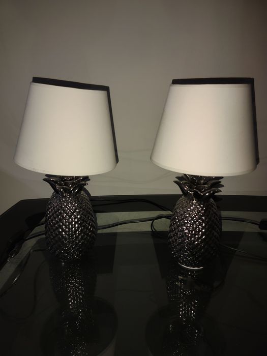 Dwie SREBRNE  lampki nocne ananas glamour