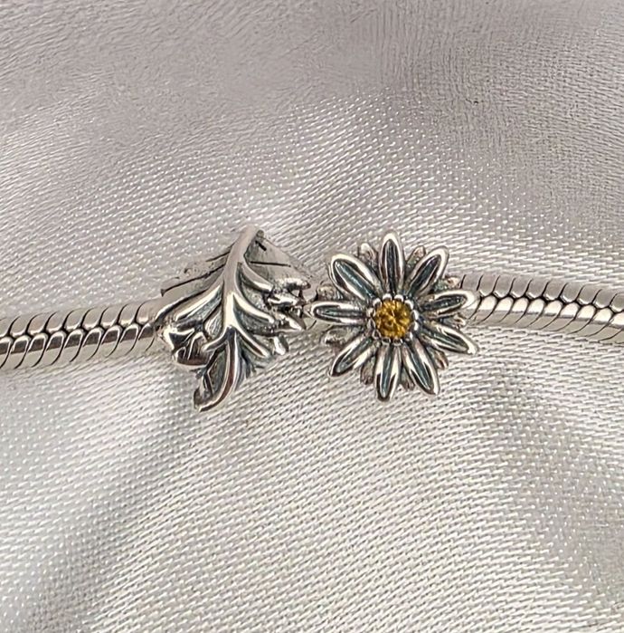 Charms srebrny zawieszka do pandora do bransoletki  kwiat liść S925