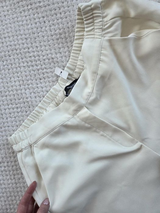 Nowe śmietankowe spodnie damskie kuloty 7/8 wysoki stan gumka w pasie